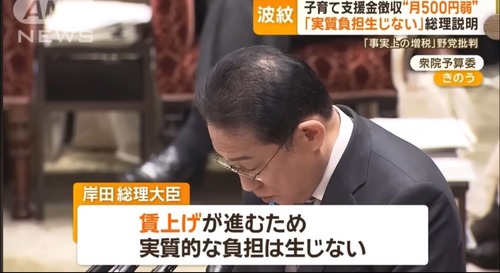 【年収別】子育て支援金の増税額の詳細が判明「年収４００万円で１万５６００円　年収６００万円で２万４０００円」岸田「これぐらい賃上げしてるから実質負担ないだろ？」