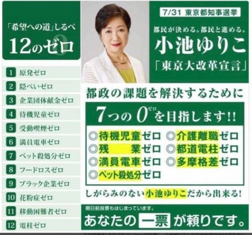 小池百合子　公約を無かった事にしてまた東京都知事選へ出馬へ…小池百合子「またマニフェスト考え始めました」